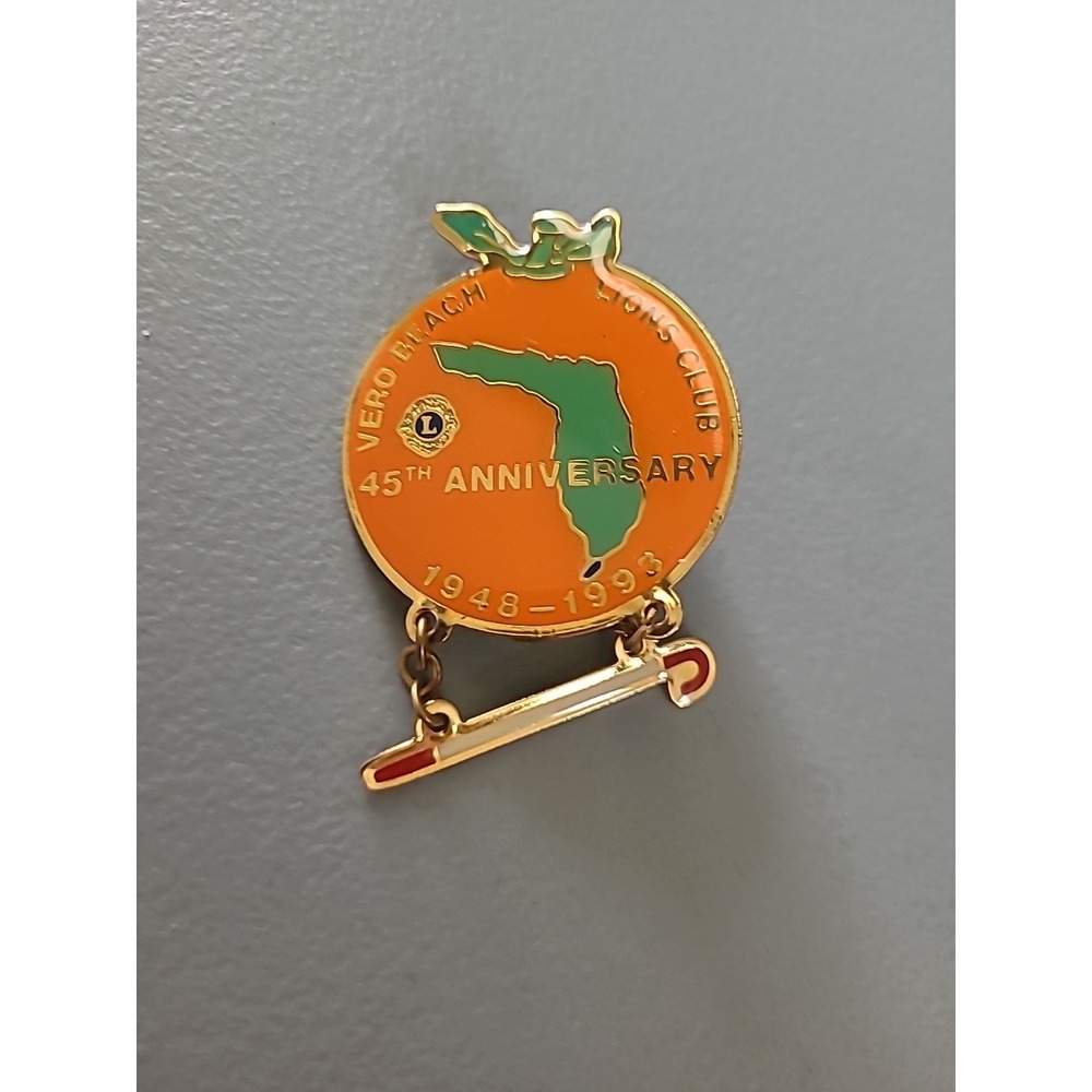 New'93 Vero Beach Florida Lions Club 45th Anniversary 1948-1993 Lapel Pin Orange